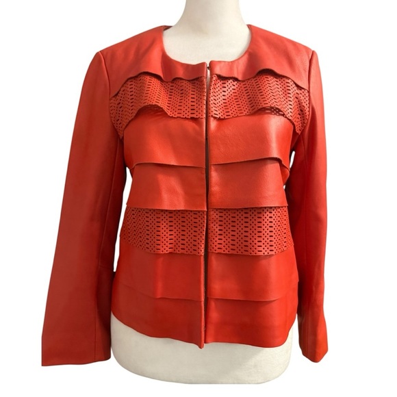 bagatelle Women's Orange Genuine Cropped Leather Jacket - Picture 1 of 11
